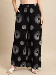 Printed Flared Viscose Rayon Palazzos – Elasticated Waistband – Geometric Print