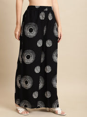 Printed Flared Viscose Rayon Palazzos – Elasticated Waistband – Geometric Print