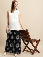 Printed Flared Viscose Rayon Palazzos – Elasticated Waistband – Geometric Print