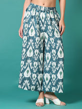 Green Printed Viscose Rayon Palazzo Pants – Mid-Rise – Elasticated Waistband