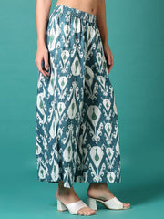 Green Printed Viscose Rayon Palazzo Pants – Mid-Rise – Elasticated Waistband