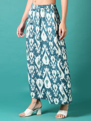Green Printed Viscose Rayon Palazzo Pants – Mid-Rise – Elasticated Waistband