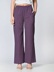 Purple Straight Fit Crepe Palazzos – Elasticated Waistband – Solid Self Design