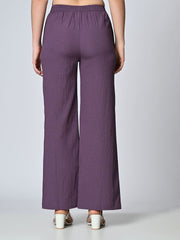 Purple Straight Fit Crepe Palazzos – Elasticated Waistband – Solid Self Design
