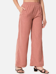 Brown Chevron Woven Georgette Palazzo – Straight Fit – Geometric Self Design