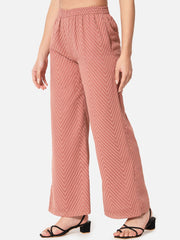 Brown Chevron Woven Georgette Palazzo – Straight Fit – Geometric Self Design