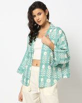 Block Print Cotton Shrug – Open Front – Tassel Detail