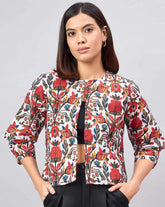 Floral Print Polyester Shrug – Open Front
