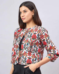 Floral Print Polyester Shrug – Open Front