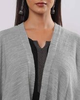 Heathered Front-Open Polyester Blend Shrug – Medium Length