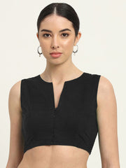 Black Crop Viscose Rayon Saree Blouse – V-Neck – Hook Closure