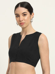 Black Crop Viscose Rayon Saree Blouse – V-Neck – Hook Closure