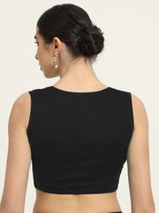 Black Crop Viscose Rayon Saree Blouse – V-Neck – Hook Closure