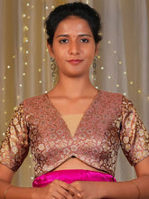 Pink Woven Brocade Blouse – V-Neck – Tie-Up Closure