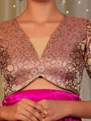 Pink Woven Brocade Blouse – V-Neck – Tie-Up Closure