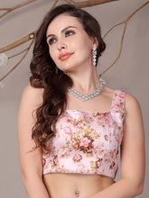 Pink Printed Silk Blouse – Square Neck – Zip Closure