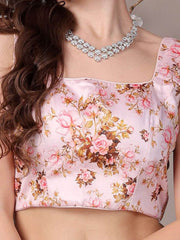 Pink Printed Silk Blouse – Square Neck – Zip Closure