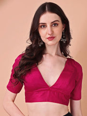 Pink Dupion Saree Blouse – V-Neck – Hook and Eye Closure