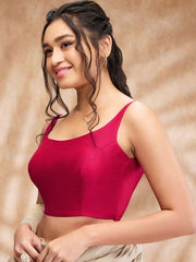 Pink Solid Taffeta Silk Blouse – Round Neck – Padded