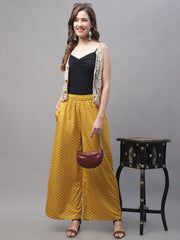 Yellow & Blue Checked Rayon Palazzos – Flared Fit – Elastic Waist