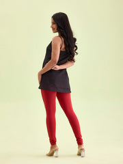 Red Cotton Churidar Leggings – Slip-On – Elastic Waist