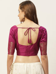 Purple Woven Brocade Saree Blouse – Round Neck – Front Closure