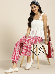 Pink Cotton Ethnic Print Palazzos – Straight Fit – Slip-On Waist