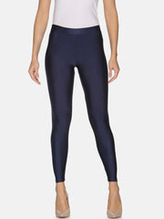 Navy Blue Solid Nylon Elastane Leggings – Ankle Length – Shimmer Finish