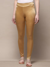 Gold Solid Nylon Elastane Leggings – Ankle Length – Slip-On