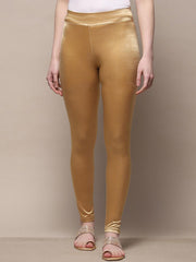 Gold Solid Nylon Elastane Leggings – Ankle Length – Slip-On