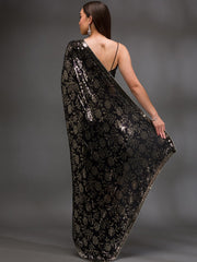 Black & Silver Sequinned Saree – Embellished Border – Georgette Blouse Piece