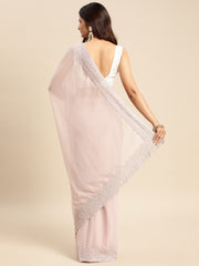 Lavender Embellished Georgette Saree – Beads & Stones – Blouse Piece Included