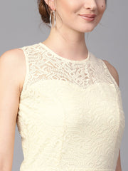 Yellow Flared Lace Maxi Dress – Round Neck – Concealed Zip