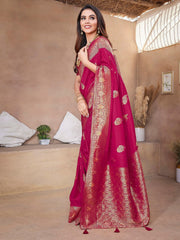 Pink Banarasi Silk Blend Saree – Woven Border – Zari Work