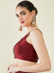 Maroon Solid Viscose Rayon Saree Blouse – Round Neck – Sleeveless
