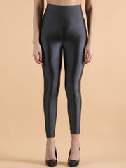 Black Shimmer Nylon Ankle-Length Leggings – Slip-On – Solid