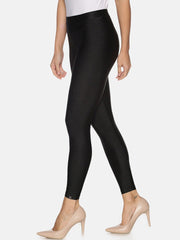 Black Solid Shimmer Nylon-Elastane Leggings – Ankle Length – Slip-On
