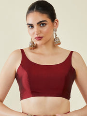 Maroon Solid Viscose Rayon Saree Blouse – Round Neck – Sleeveless