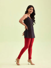 Red Cotton Churidar Leggings – Slip-On – Elastic Waist