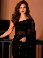 Black Sequinned Embellished Pure Georgette Saree – Embellished Border – Sequinned Work
