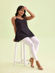 White Shimmer Ankle-Length Leggings – Skinny Fit – Slip-On