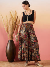 Black Floral Printed Flared Palazzos – Rayon – Slip-On Waist