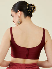 Maroon Solid Viscose Rayon Saree Blouse – Round Neck – Sleeveless