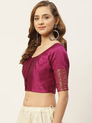 Purple Woven Brocade Saree Blouse – Round Neck – Front Closure