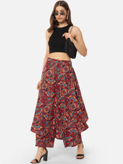 Red Multi-Colored Ethnic Print Palazzos – Flared Fit – Crepe