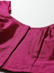 Purple Woven Brocade Saree Blouse – Round Neck – Front Closure