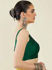 Green Solid Viscose Rayon Saree Blouse – Round Neck – Sleeveless