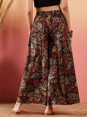 Black Floral Printed Flared Palazzos – Rayon – Slip-On Waist