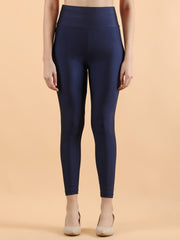 Navy Blue Shimmer Nylon Jeggings – High Waist – Solid