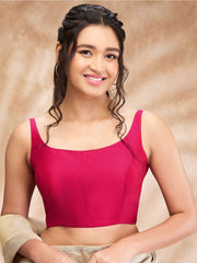 Pink Solid Taffeta Silk Blouse – Round Neck – Padded